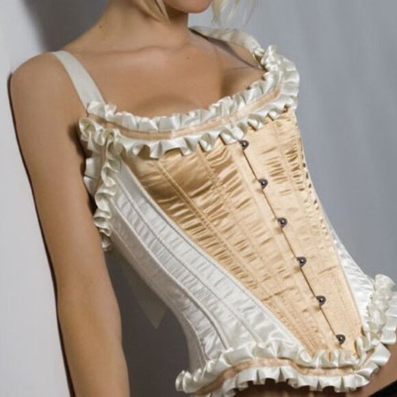 Gold White Ruffled Boned Corset - NEW - Picture 1 of 11
